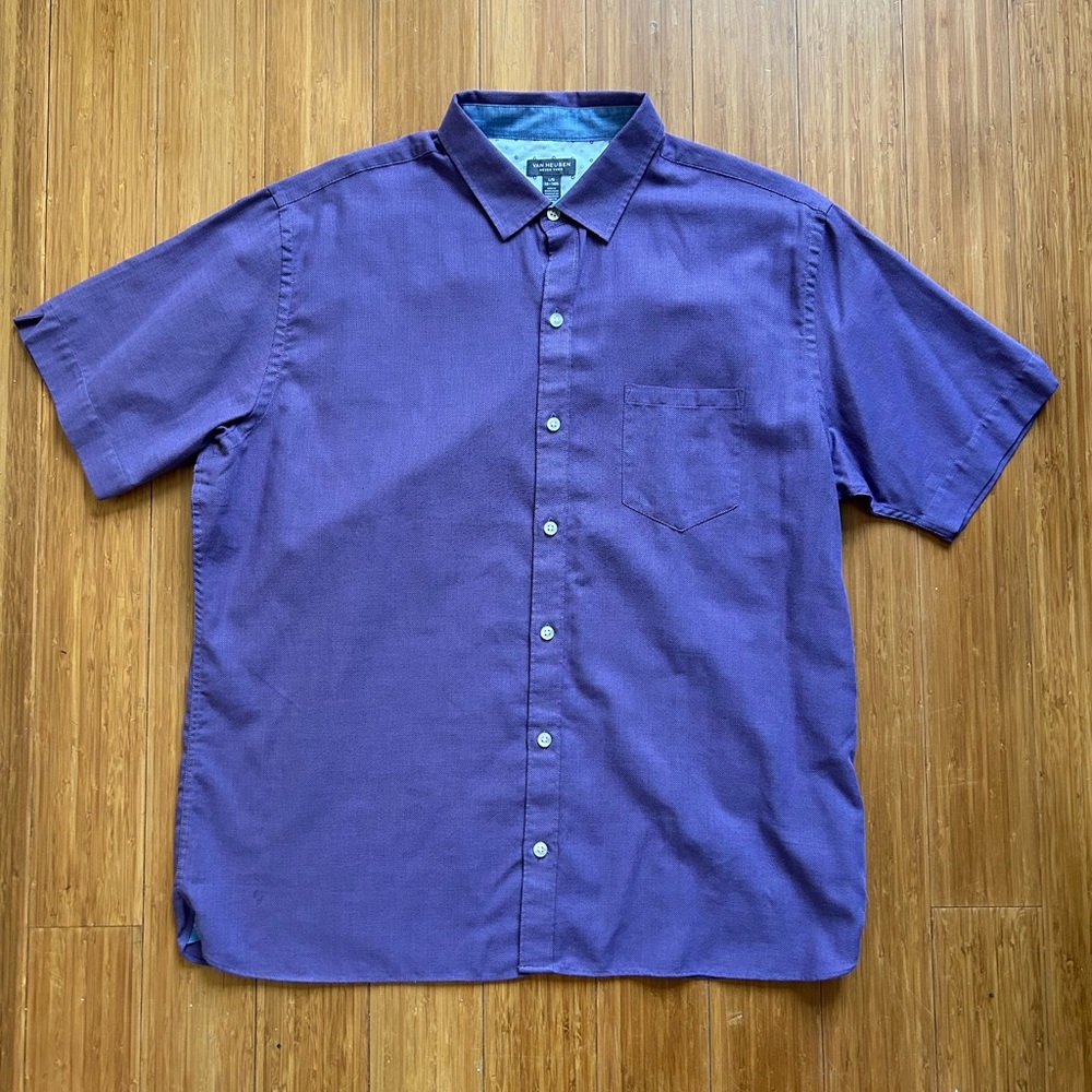 Van Heusen Never Tuck Purple Short Sleeve Button Down Size Large